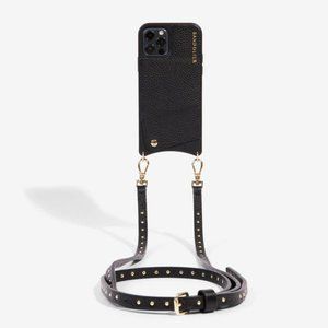 Nicole Pebble Leather Crossbody Bandolier in Black/Gold